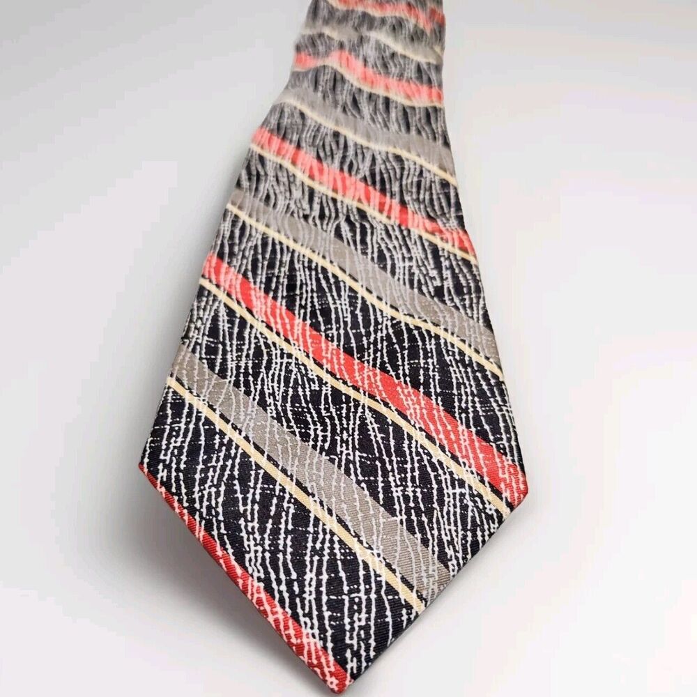 Stefano Enrici Tie Black Red Striped Fine Woven Silk Necktie Made in Italy
